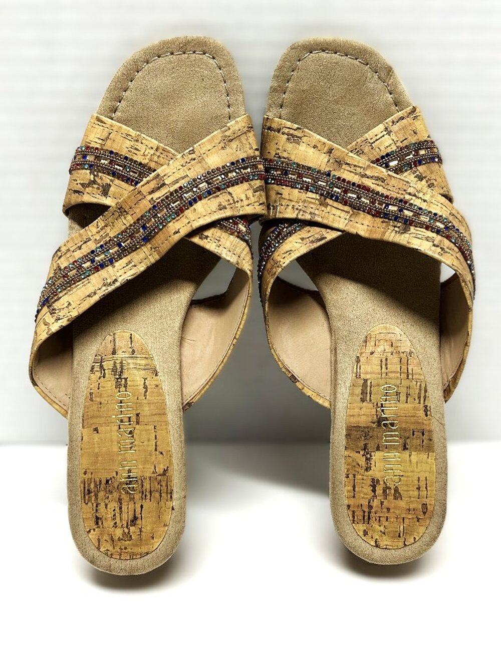 Ann Marino sparkly bejeweled cork strappy sandals size 9 ½